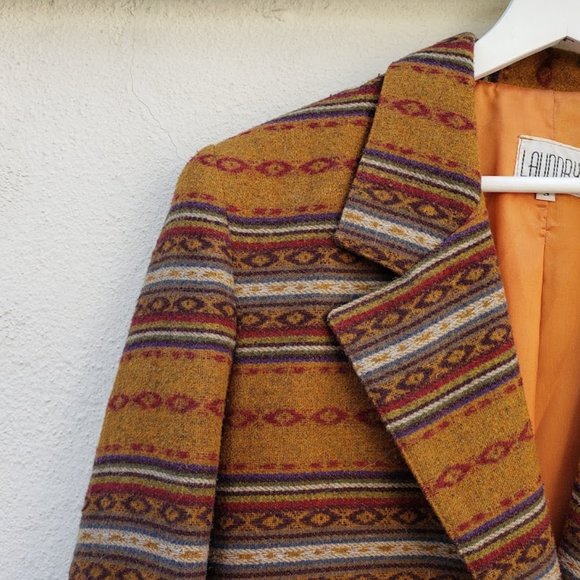 Vintage 70s Aztec Southwestern Print Long Blazer - Picture 5 of 8